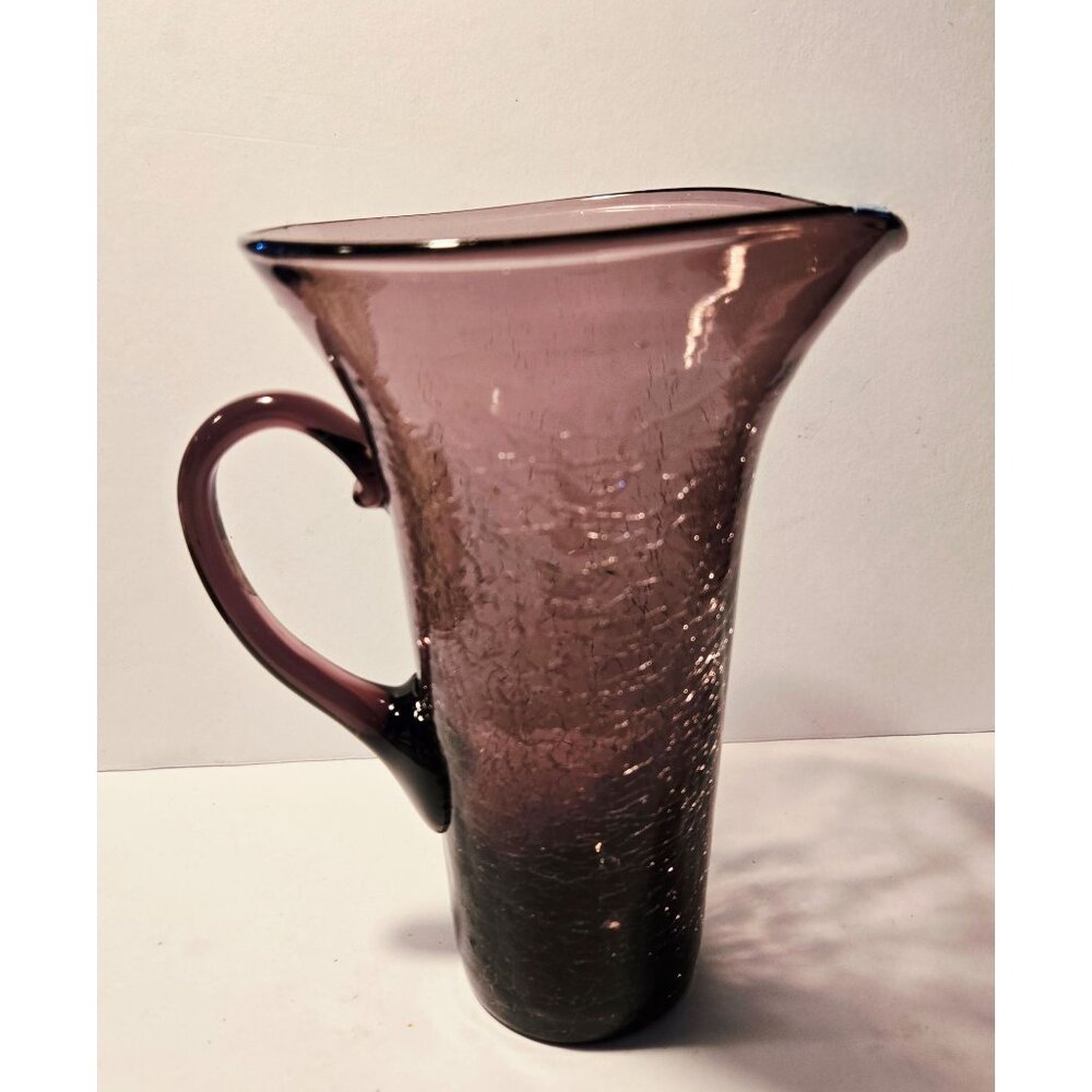 Handcrafted Rainbow Glass Crackle Purple Pitcher With Elegant Handle